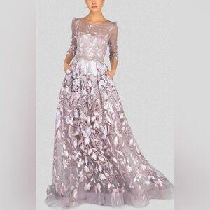 Terani Couture - 1913M9408 Quarter Sleeve Embroidered Sheer Ballgown